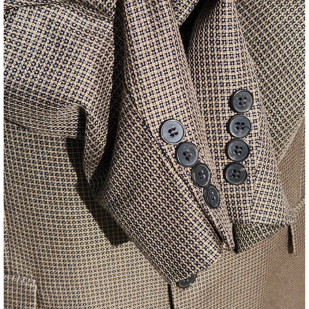 44 Silk Wool Micro Plaid Blazer Luxurious Brown Black Check Fabric E. Thomas VTG